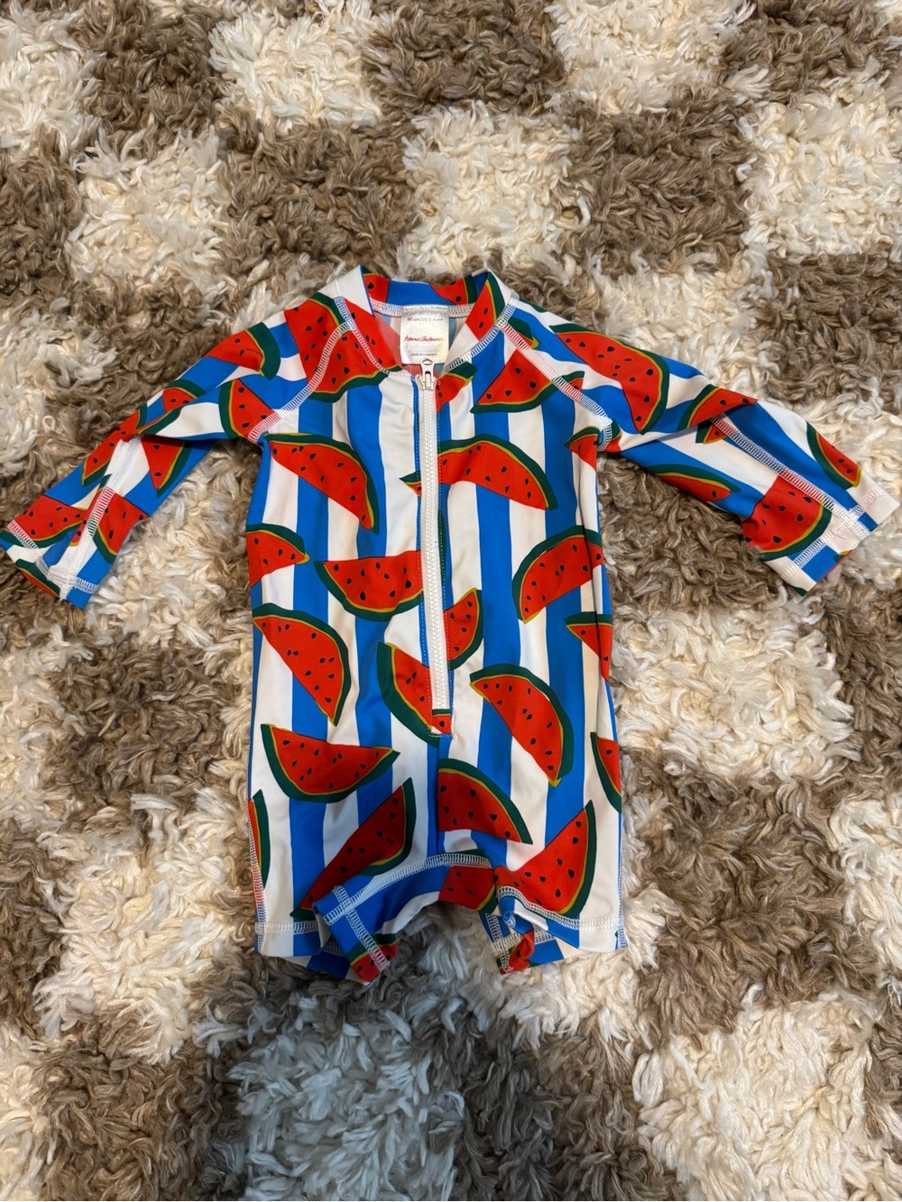 Hanna Andersson Watermelon Stripe Rashguard One-Piece - Red, Blue, Green, White